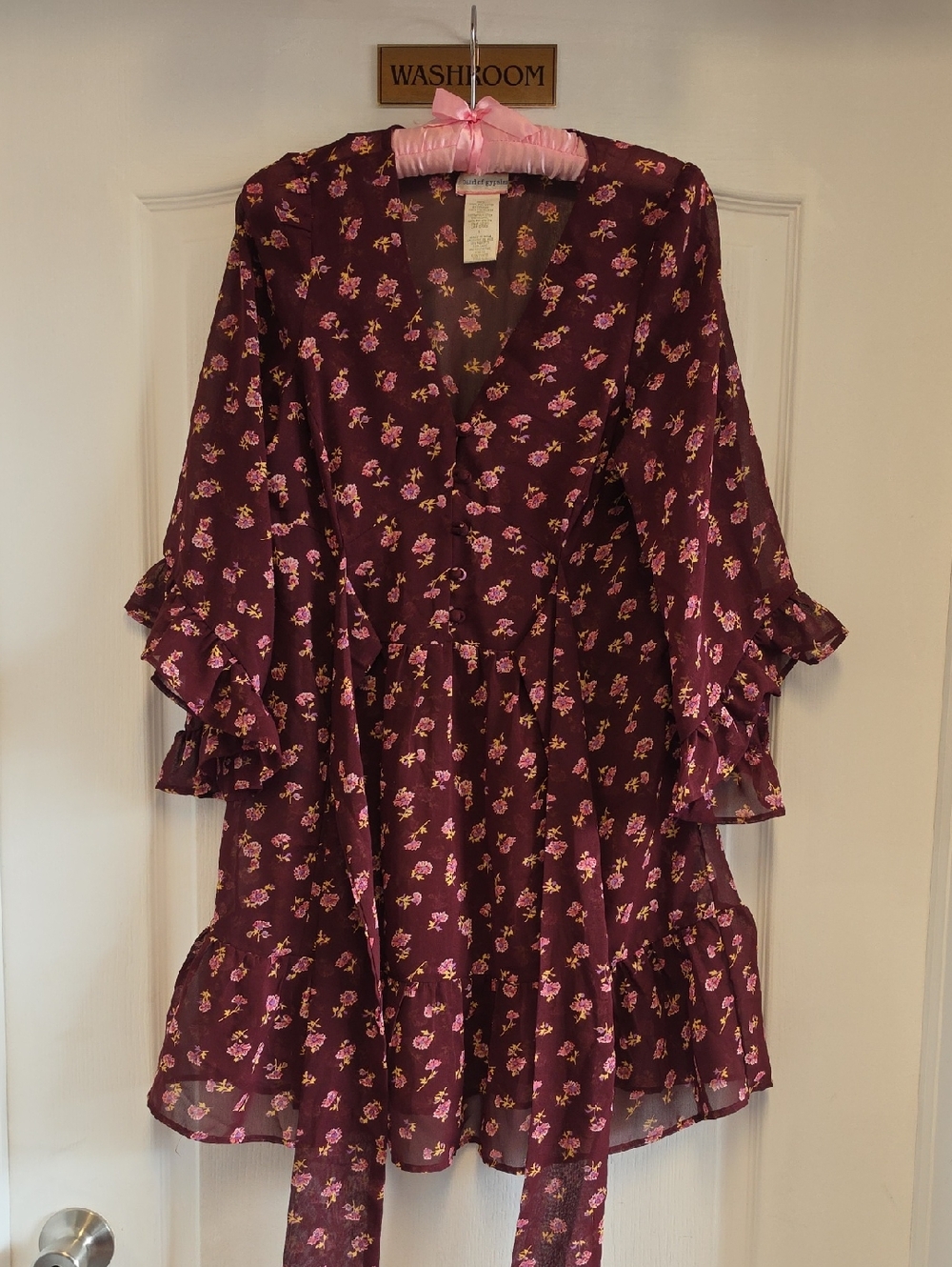 Band of Gypsies Burgundy Dress with Pink Floral Accents